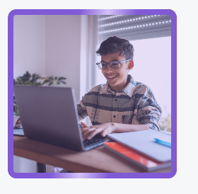Child studying online for 11+ virtual tuition